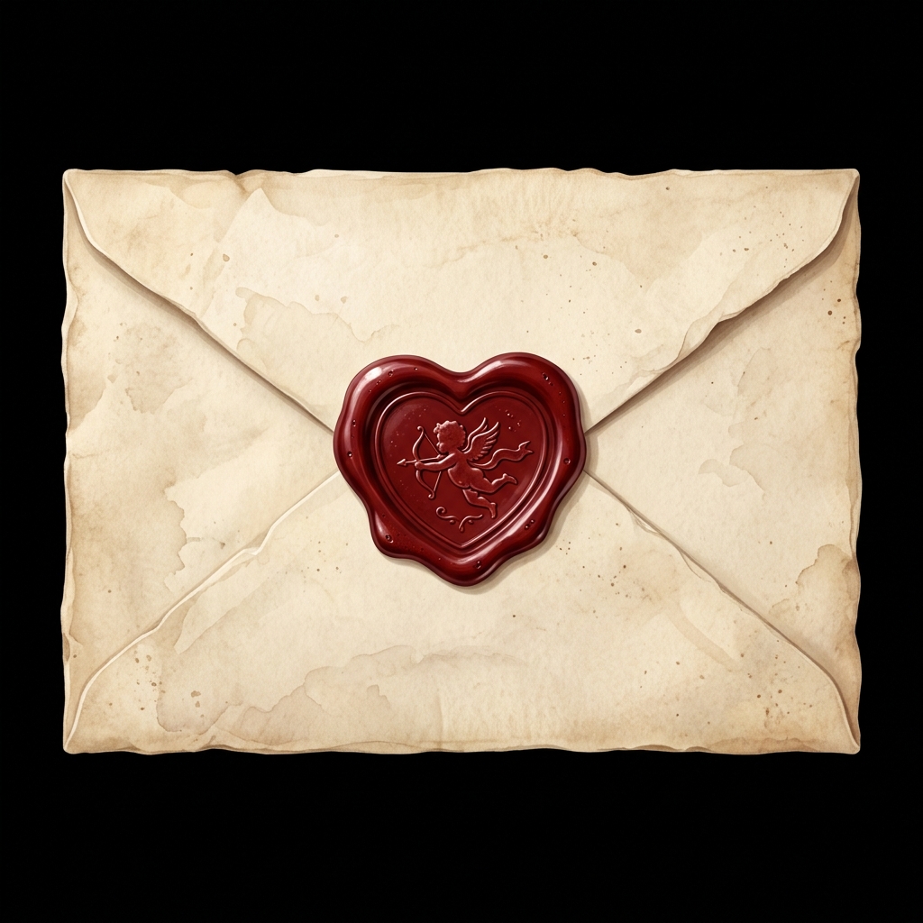 Vintage parchment envelope with wax seal